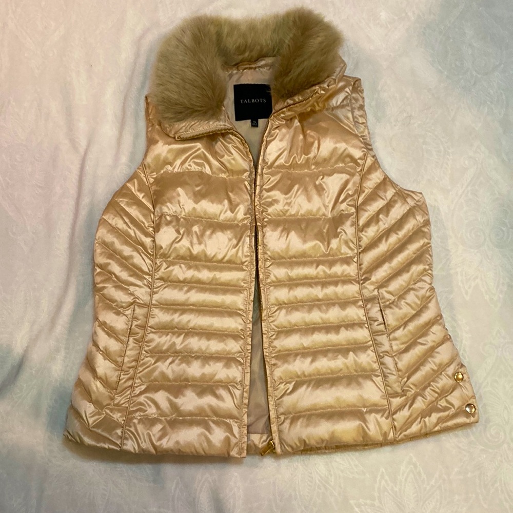 Talbots Metallic Gold XL Cinch-Back Puffer Vest